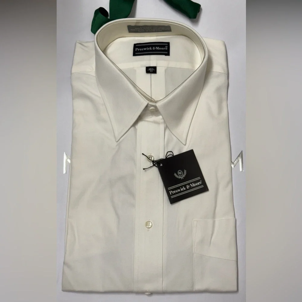 Preswick & Moore Men's Cream Dress Shirt with Point Collar - Picture 1 of 6